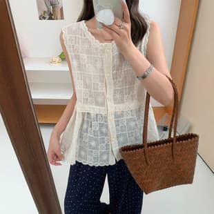 Sweet Youthful Gentle Style Pure Cotton Lace Trim Sleeveless Cardigan Textured Embroidery Loose Baby Doll Style Outer Vest