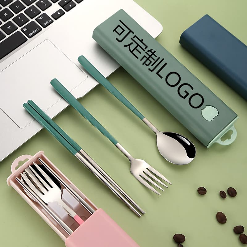 304 Stainless Steel Utensil Spoon Fork Chopsticks Three-Piece Portable Outdoor Travel Student Cutlery Set