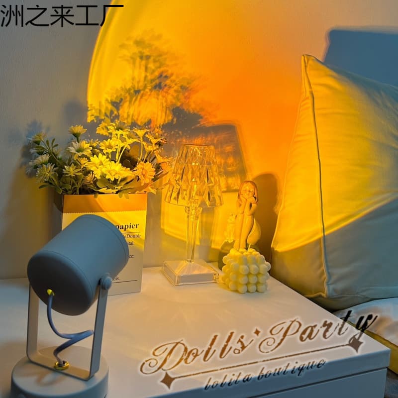 Water Ripple Ambient Light, Trendy Dual-Head Sunset Lamp Table Floor Lamp for Living Room, Live Streaming Background, Sunfall Dusk Light