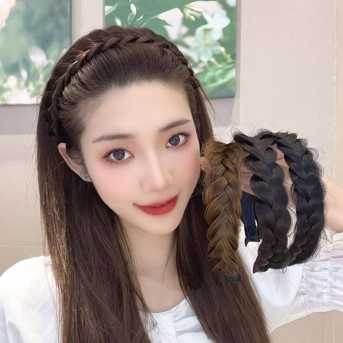 Raised Crown Hairline Braided Wig Headband Integrated Fishbone Braid Headband Non-Slip