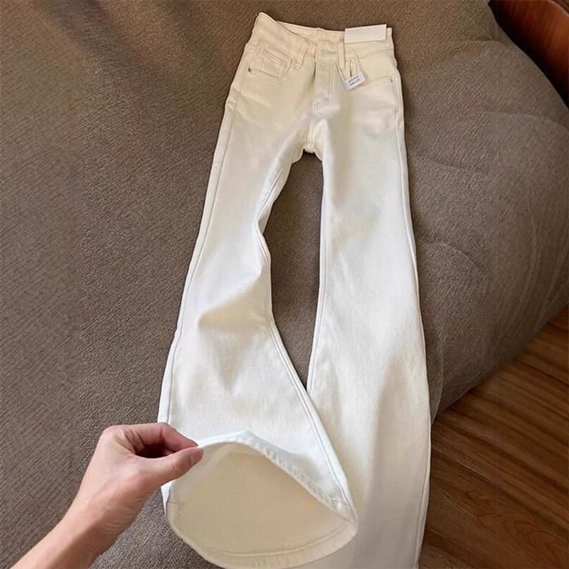 White Curved Jeans for Men Fall High-Waisted Slimming Solid Pants American Cleanfit Flared Long Pants