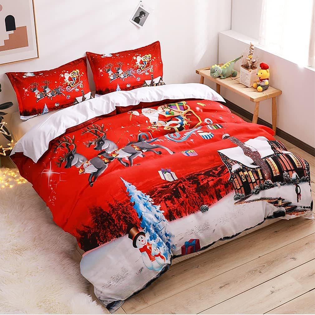 Cross-border Bedding Set 3-4 Piece Set Pillowcase Santa Claus Reindeer Cartoon Digital Print Amazon