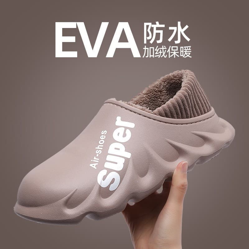 Men's Cotton Slippers Winter Heel Anti-Slip Home Waterproof Indoor Warm Cotton Shoes Women's Home Cloud-Like Comfort Winter