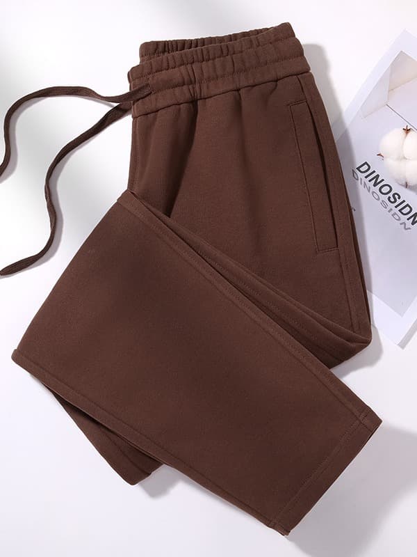 Spring and Autumn Pure Cotton Straight-Leg Wide-Leg Pants Sports Casual Versatile Pants 320G Heavyweight Pants for Women Drapey High-End Solid Color
