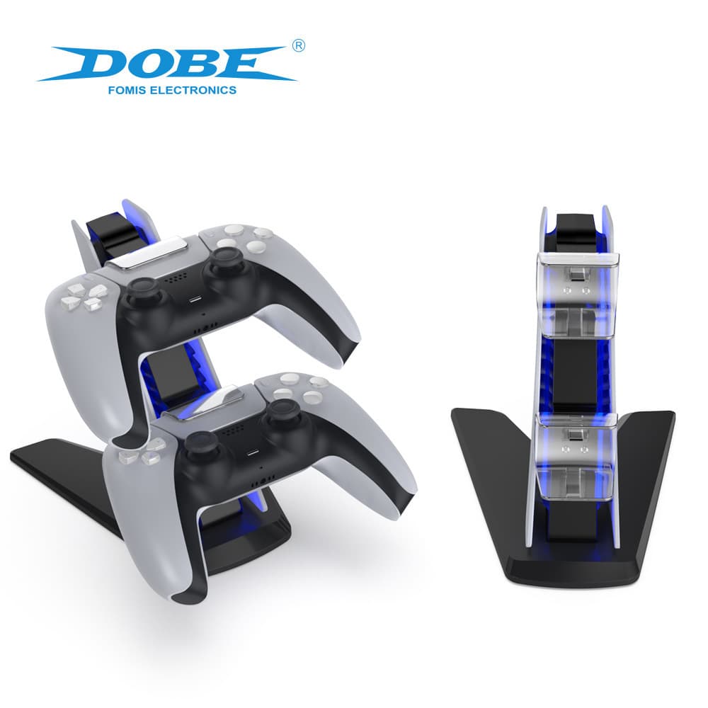 PS5 Wireless Dual Controller Charging Dock with Blue Light, PS5 Game Controller Airplane-Type Dual Charger TP5-0585S