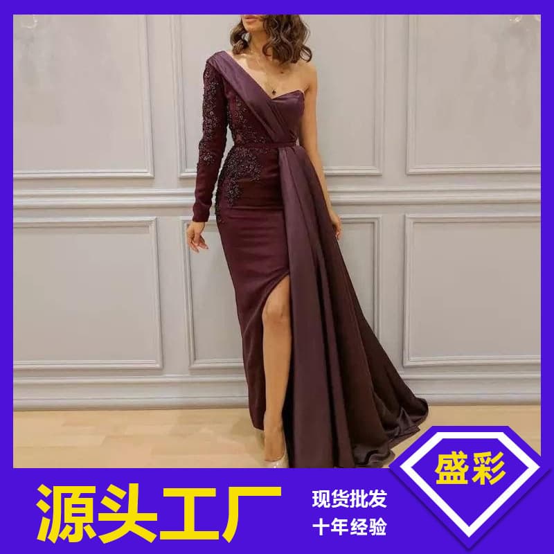 2025 New Women's Evening Gown One-Piece, Long Banquet Runway Dress for Hosts, Slit Slimming Plus Size Fitted