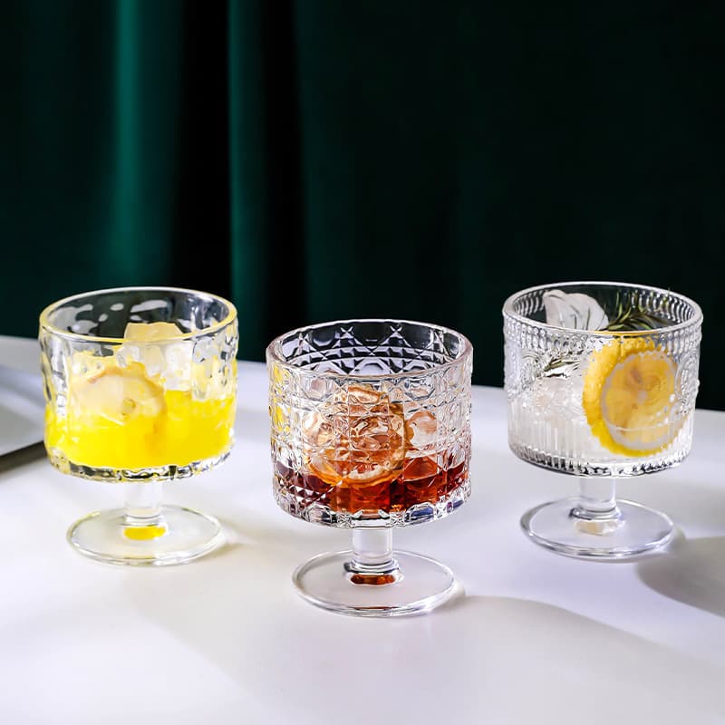 Niche Design Embossed Stemmed Glass, Instagram Style High-Aesthetic Iced Americano Coffee Cup, Fruit Tea Cup, Beverage Cup, Wine Glass