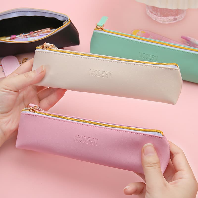 Large Capacity PU Leather Pencil Case Simple Creative Multi-Function Stationery Storage Bag for Middle And Primary School Students