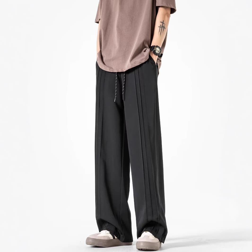 New Summer Men's Casual Pants Loose Breathable Versatile American Stripes Draping Wrinkle-Resistant Streetwear Wide-Leg Sweatpants