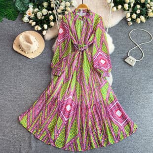 French Mature Chic Sexy Cutout Round Neck Long-Sleeve Dress for Women Summer Waist-Slimming Chiffon Flared Dress