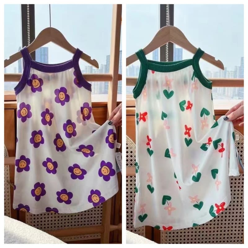 Girls Nightgown Ice Silk Summer Princess Dress Children's Ice Silk Thin Pajamas Baby Girl Suspender Skirt Home Clothes