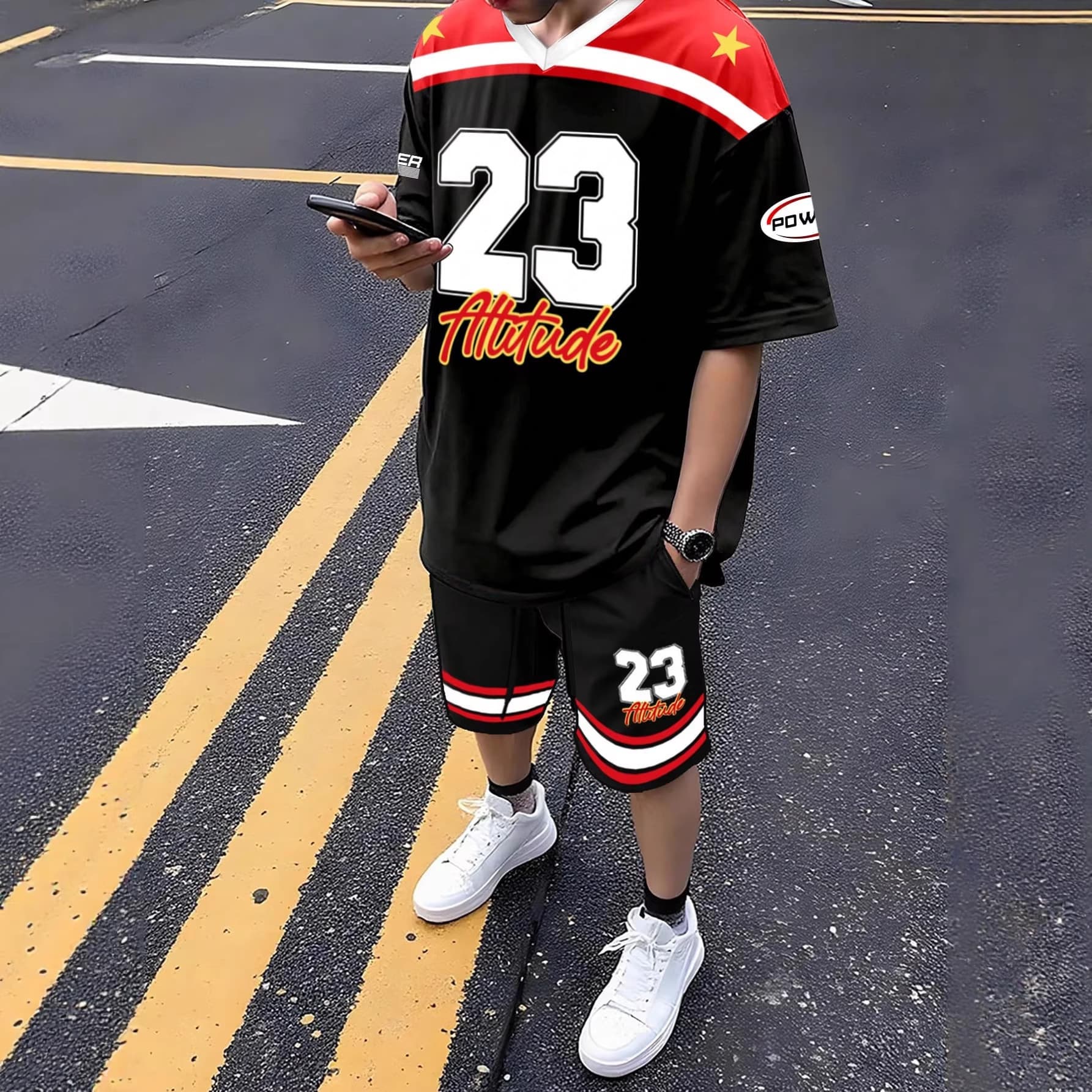 2026 Cross-Border Summer Men's Casual V-Neck Short-Sleeve Sports T-Shirt Short-Sleeve Sports Suit T-Shirt Jersey Suit