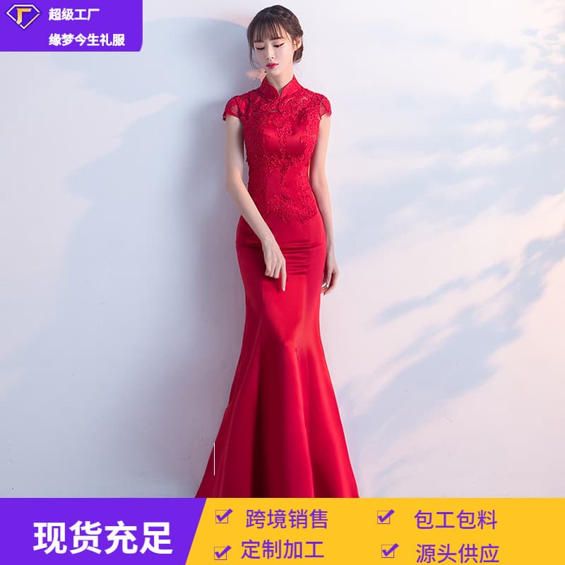 Wedding Toast Dress Bride Banquet 2026 New Sexy Red Fashionable Short Chinese-Style Slim-Fitting Wedding Evening Dress for Women