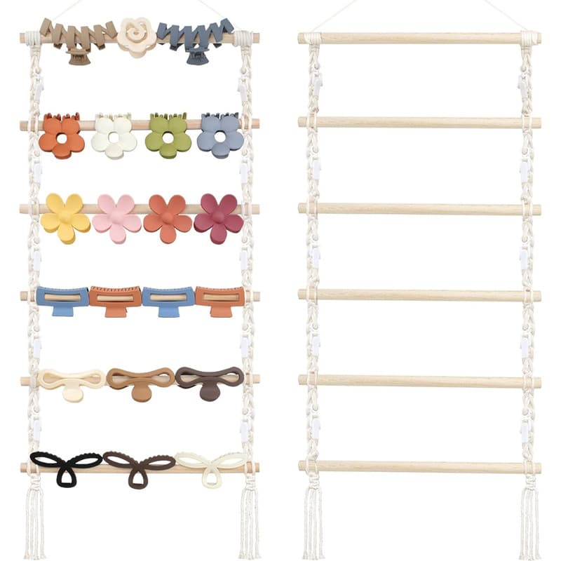 Bohemian Woven Children's Hair Accessories Storage Rack Decorative Children's Room Cotton Rope Handmade Nordic Style Long Rectangle