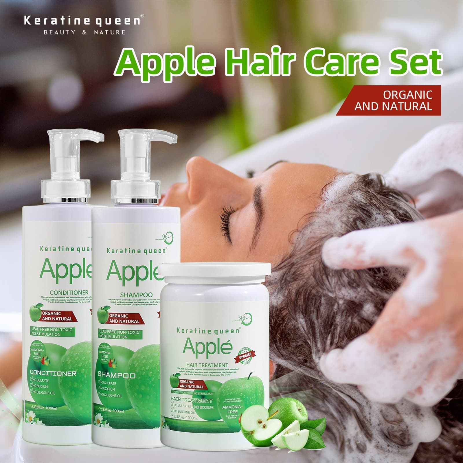 Apple Shampoo Set - Cross-border Supply Apple Shampoo Volumizing Oil Control Anti-Dandruff Smooth Conditioner