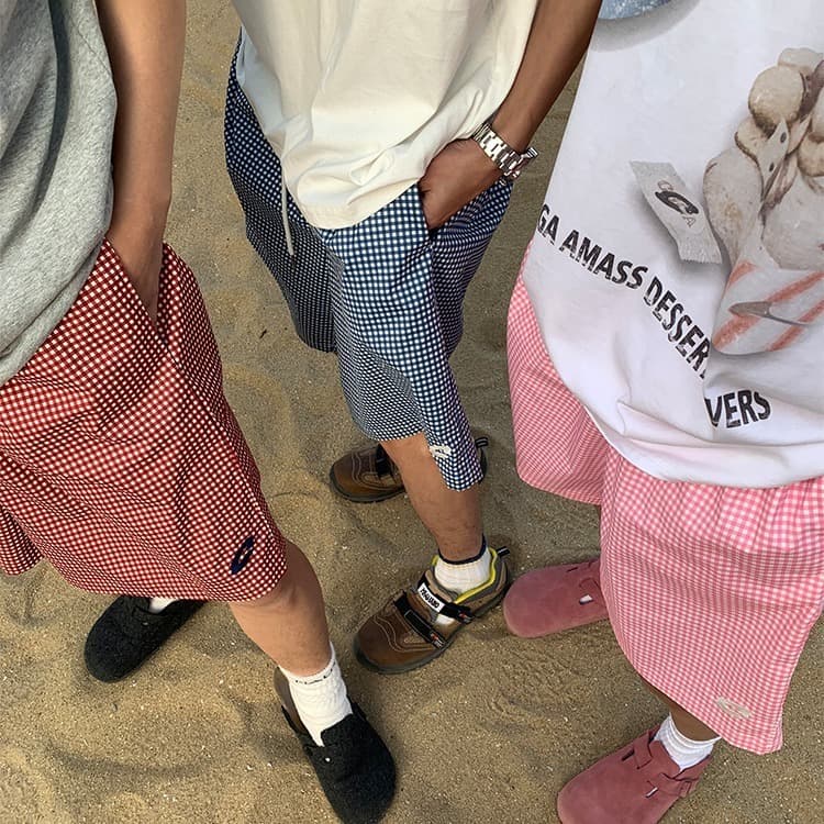 American Style Casual Plaid 5-Inch Shorts for Men 2024 Summer New Loose Breathable Quick-Dry Thin Drawstring Beach Shorts