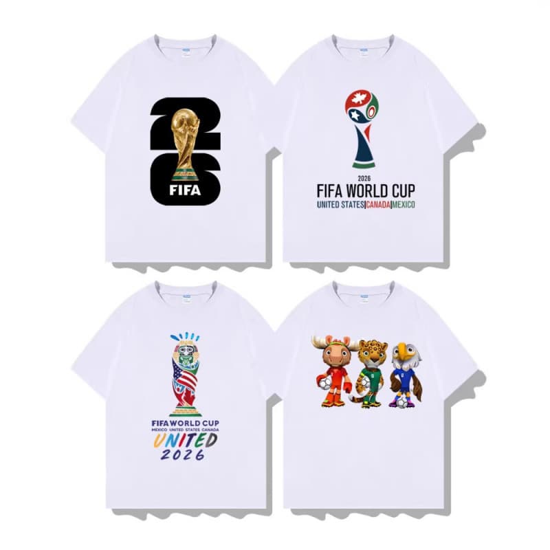 2026 cross-border US-Canada-Mexico World Cup mascot pattern printing peripheral short-sleeved T-shirt clothes factory direct delivery