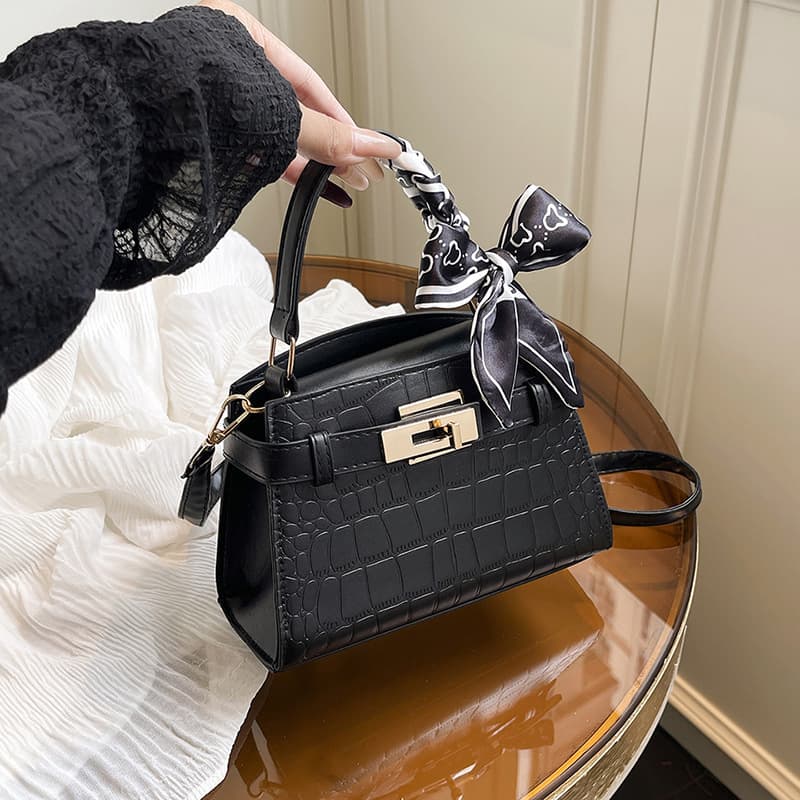 2025 New Handbag Women's Shoulder Crossbody Bag High-Fashion Simple Niche Commuter Crocodile Texture Kelly Small Square Bag