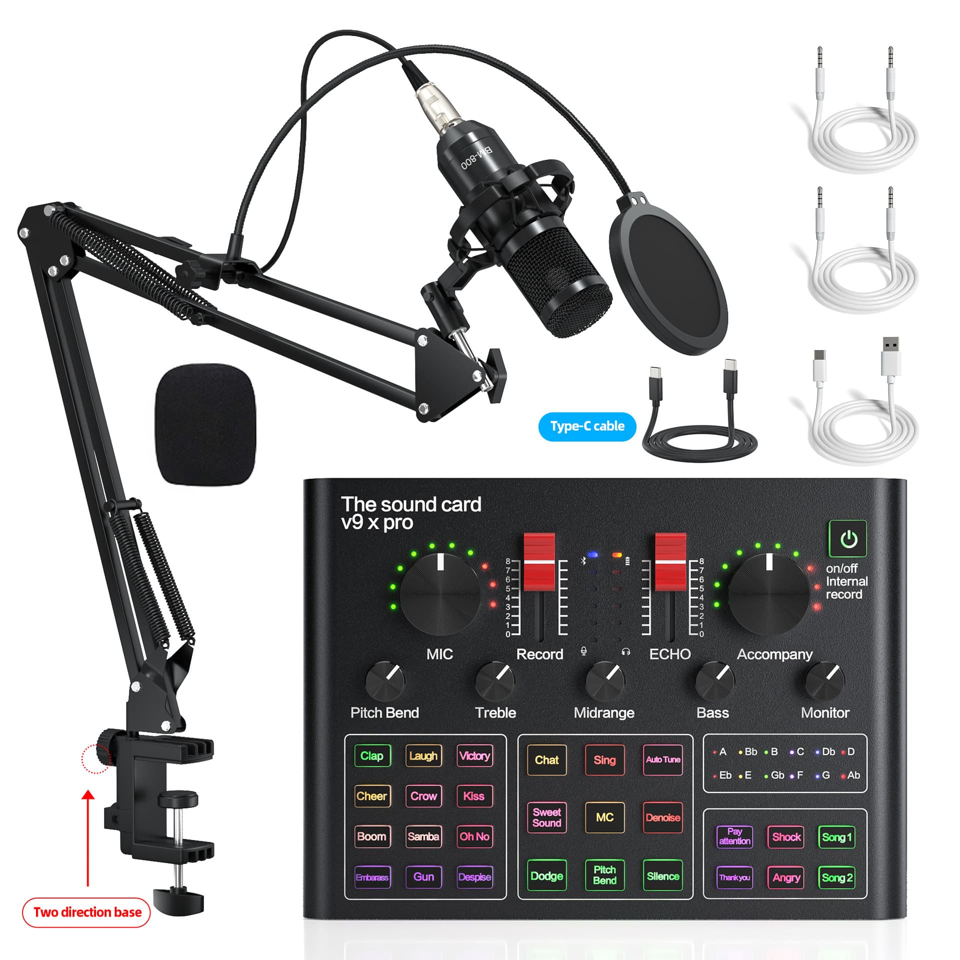 Professional Sound Card Live Broadcast BM800 Microphone Kit for Mobile Live Streaming, Gaming, and Karaoke