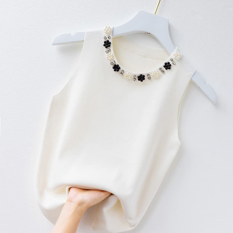 Women's White Sleeveless Camisole Inner Knit Top Outerwear Spring and Autumn Jacket New 2021 Trend