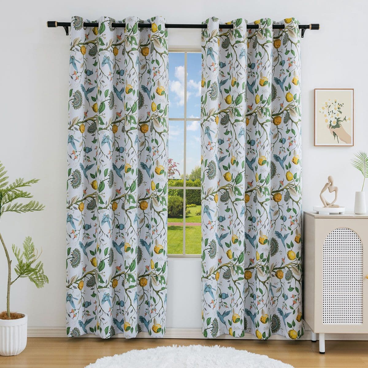 Cross-border special supply of new American black beanie flower and bird patterns suitable for curtains, living room, bedroom and balcony