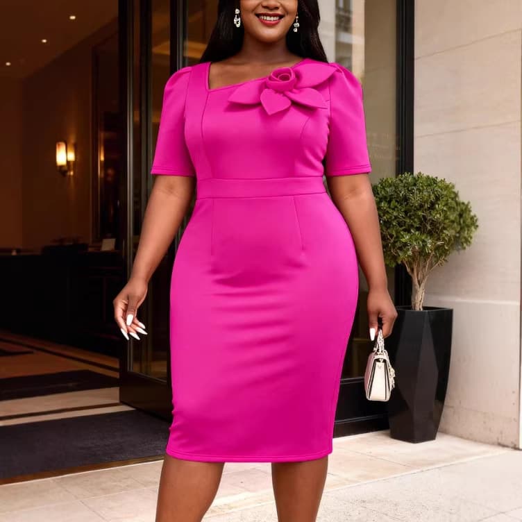 Plus-Size New Fashion Three-Dimensional Floral Dress, Elegant High-Waisted Dress for Cross-Border Banquets