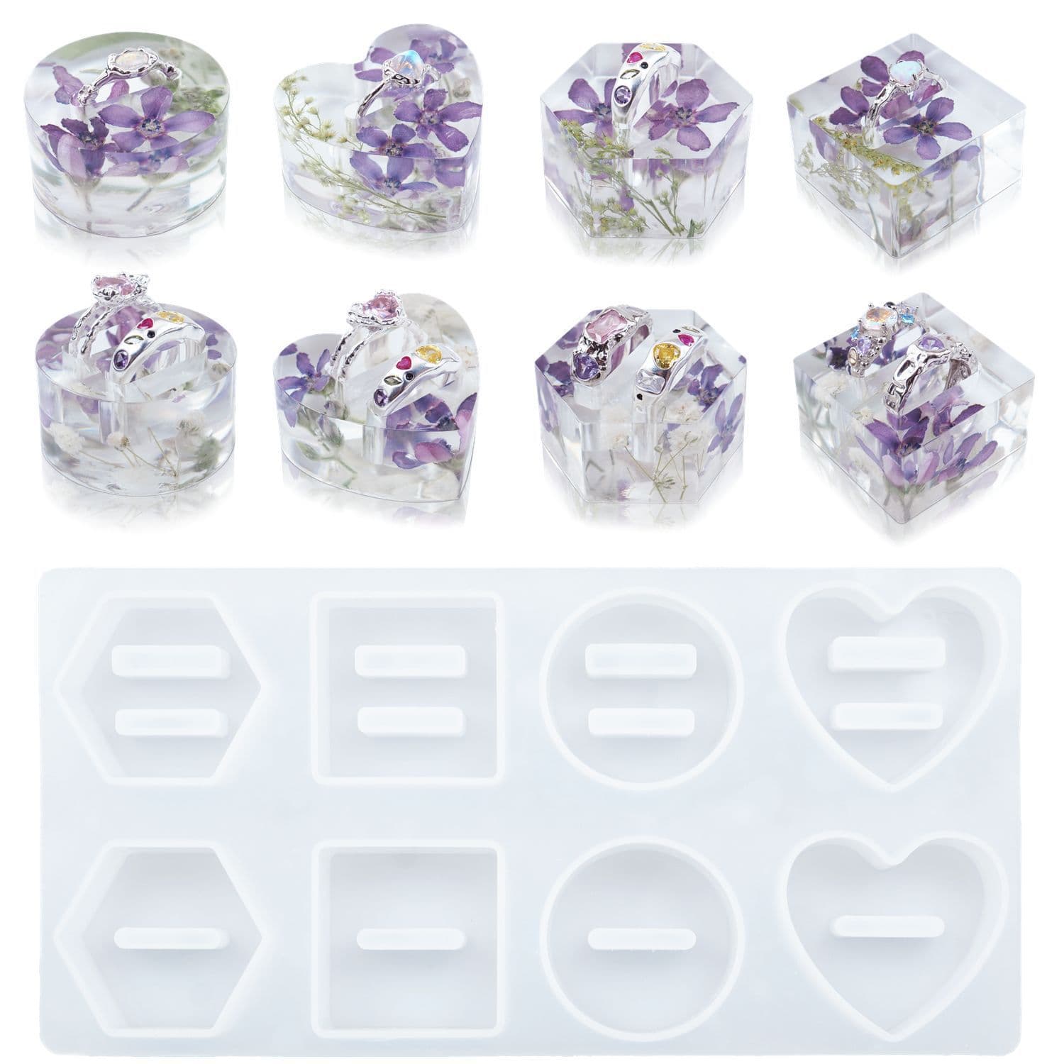 diy crystal glue epoxy ring holder love round hexagonal mirror silicone mold