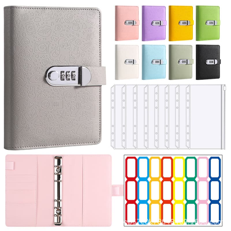 Cross-Border A6 Macaron Color Loose-Leaf Password Notebook with PU Lock, Financial Cash Binder, Budget Planner