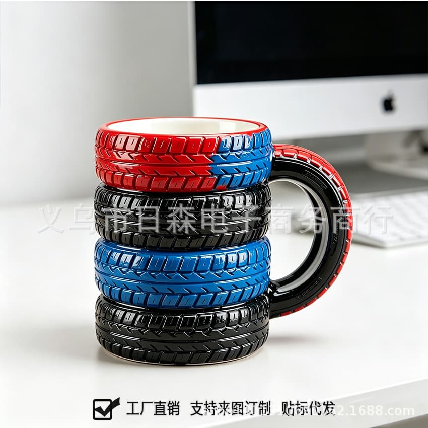 Cross-border Painted Mug Tire Resin Coffee Cup 3D Novelty Stainless Steel Car Mug Creative Mug