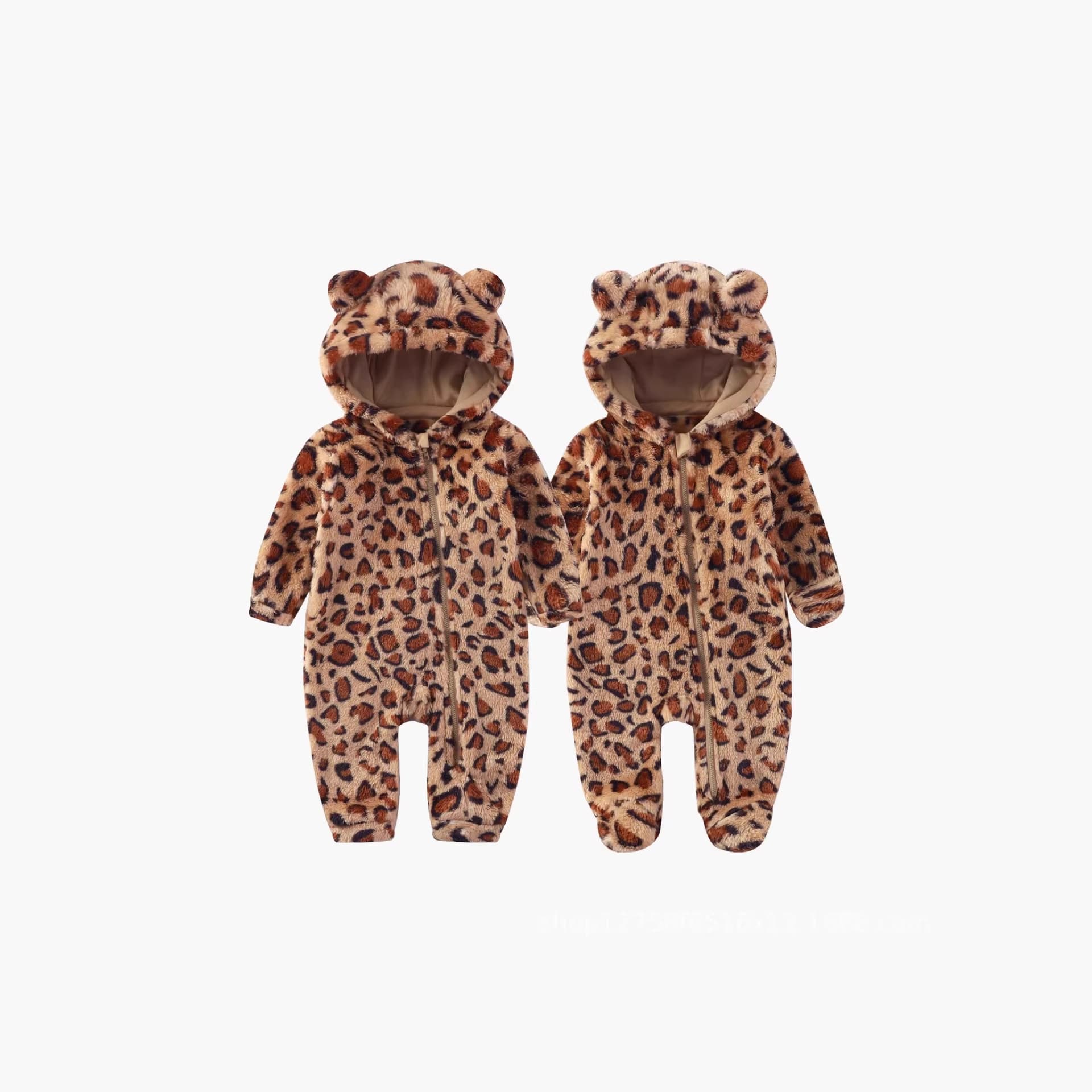 Baby Clothes Leopard Print Bodysuit for Boys and Girls Super Cute Plush Romper Warm Jumpsuit