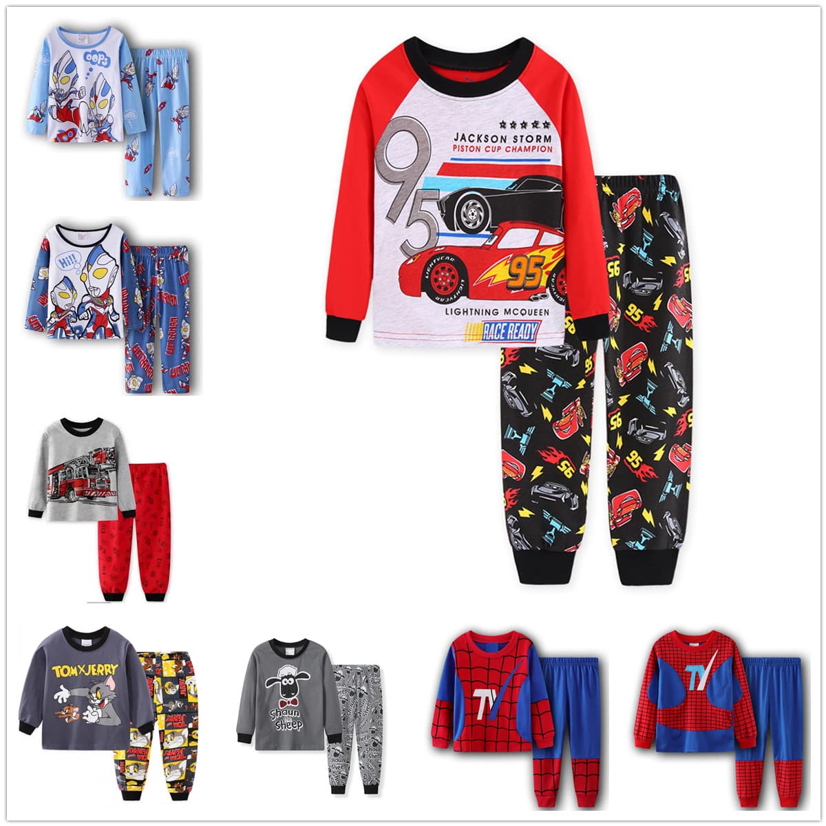 New Long-Sleeved Kids Clothing Boy Baby Cartoon Blue Shark Homewear Pajama Set K239