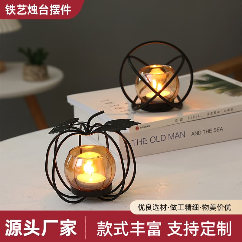 Nordic Retro Simple Black Iron Art Candlestick Home Living Room Dining Table Decoration Candle Holder Craft Half Handmade
