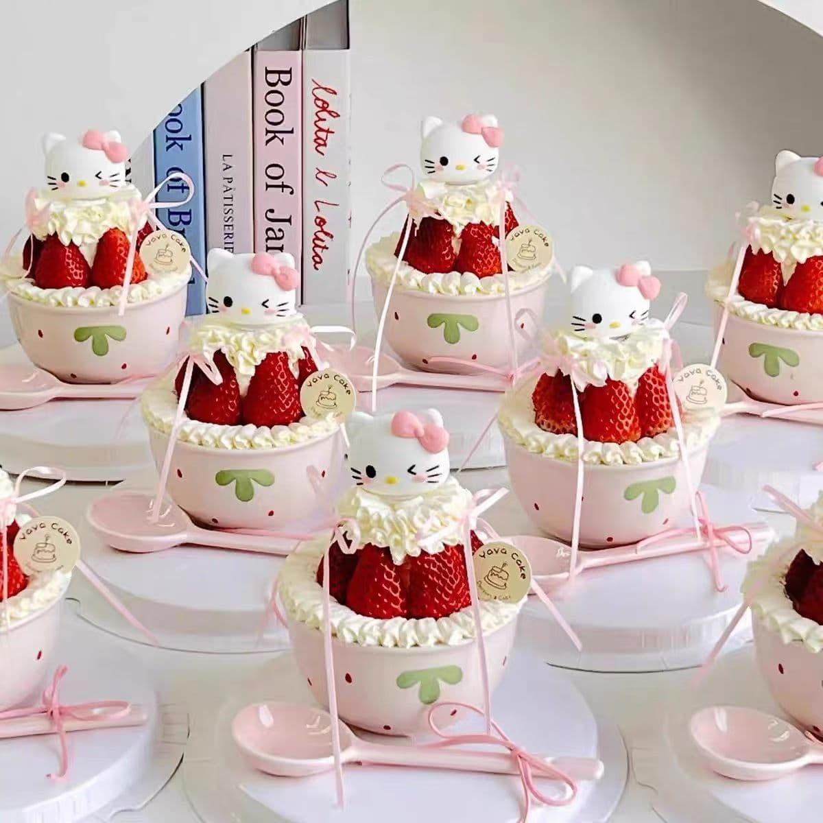 Hello Kitty Strawberry Cake Bowl Spoon Set Underglaze Color Ceramic Tableware Spoon High Appearance Level Internet Celebrity Bowl