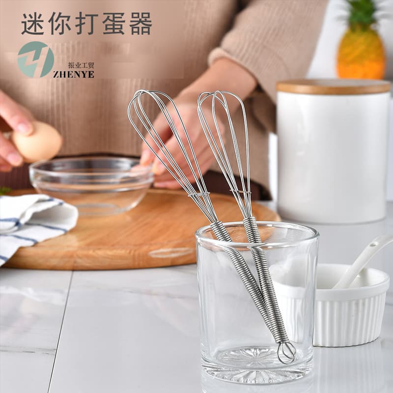 Stainless Steel 430 Mini Manual Whisk, Spring Handle Small Egg Beater and Cream Whipper