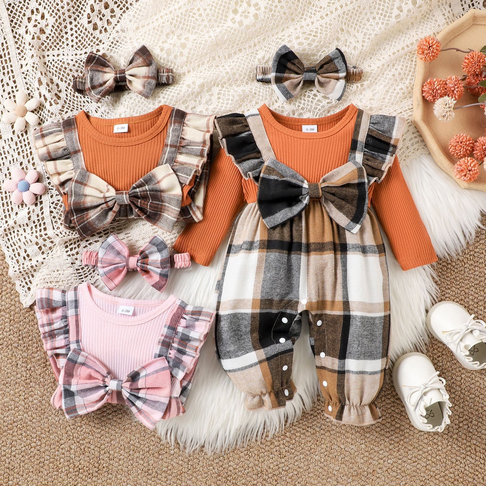 Amazon EU/US Fall New Retro Plaid Strap Baby Infant Long-Sleeve Romper Girls Wholesale