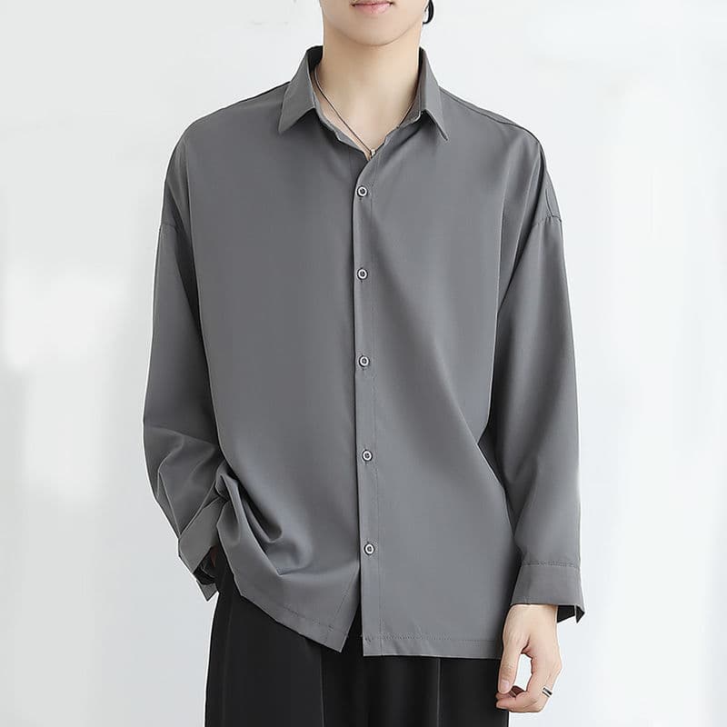 Men's long-sleeved shirt, Korean style, trendy casual top, spring and autumn, ins fashion brand, loose fit, handsome and versatile shirt.
