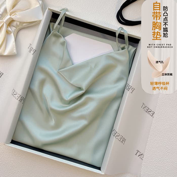 Women's Summer Ice Silk Slip Skirt with Chest Pad, Thin Pajamas for Spring and Summer, Sexy Homewear