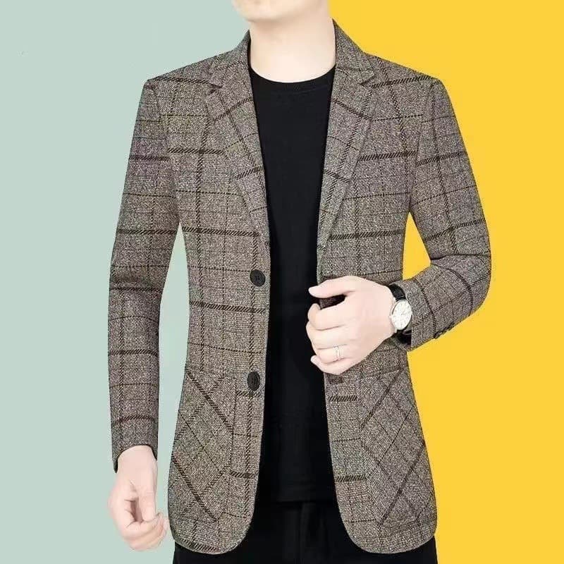 New autumn/winter business casual suit jacket men spring/autumn style middle-aged men high-end plaid suit Korean trendy