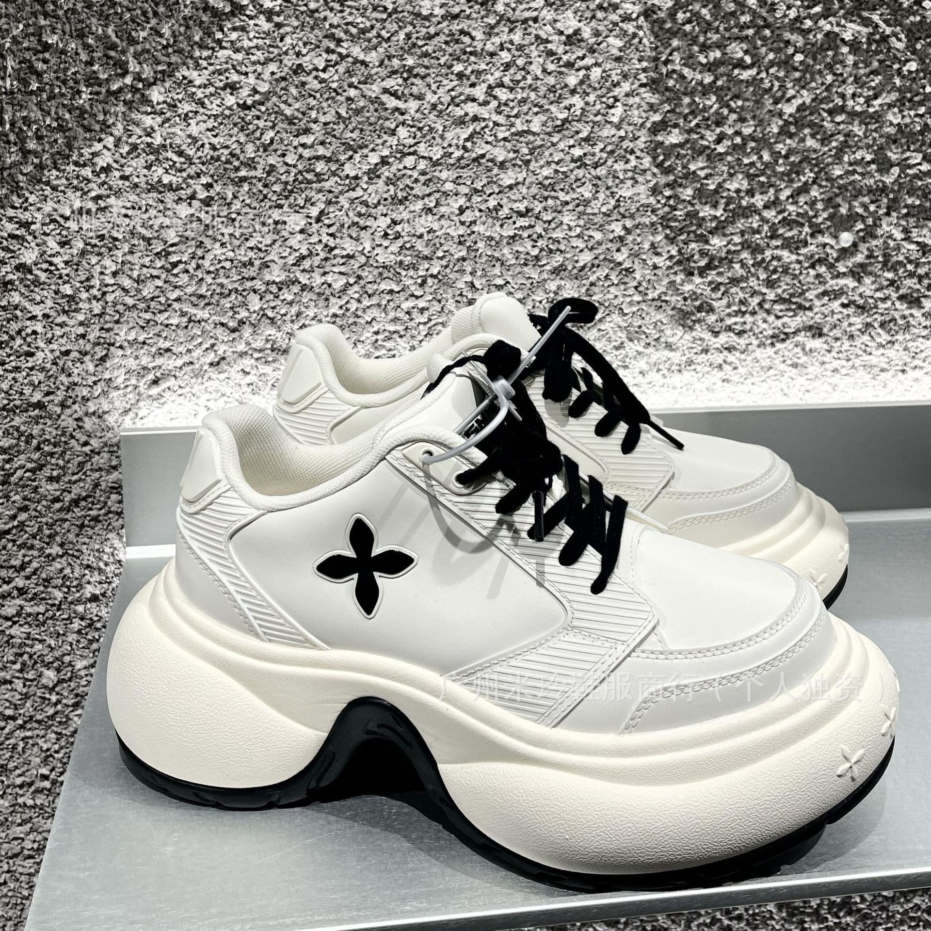 SM High Edition Genuine Leather Ripple Dad Sneakers Women 2025 Summer New High Quality Cross Flower Thick Sole Heightening Dad Shoes