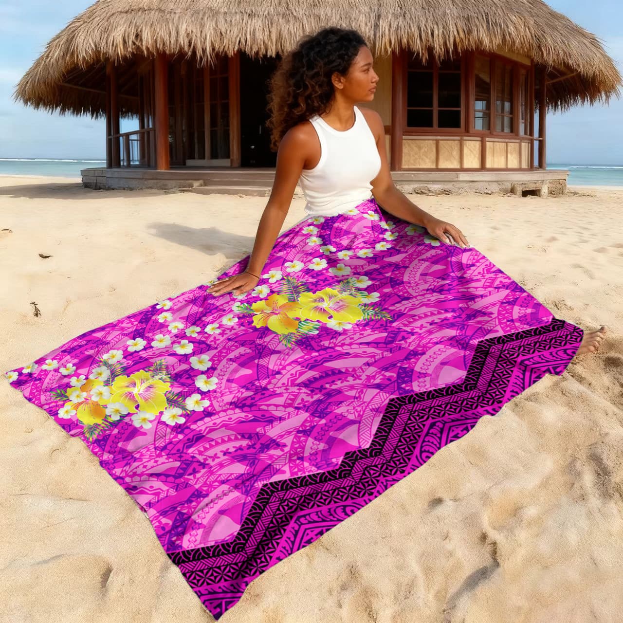 Island hibiscus South Pacific Islands totem pattern Tupenu print sarong island.