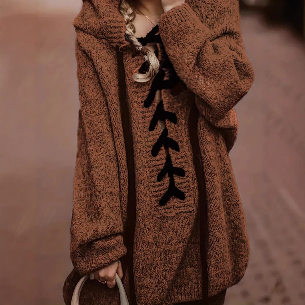 European and American Amazon Autumn/Winter Retro Hooded Fashion Solid Color Long Sleeve Pullover Plus Size Women's Sweater