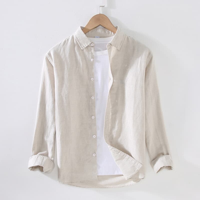 2027 Spring/Summer New Linen White Long-Sleeve Shirt for Men Cotton-Linen Business Casual Shirt