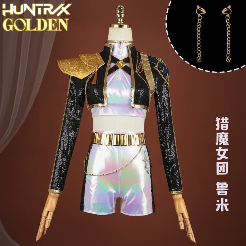 Kpop Demon Hunter Girl Group Cosplay Costume Anime Character Black and Gold Stage Outfit Lumi Cosplay Costume