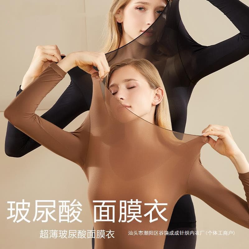 Women's Thin Hyaluronic Acid Thermal Underwear Set Slimming Base Layer Shirt Long Pants Autumn Winter Warm Clothes Set