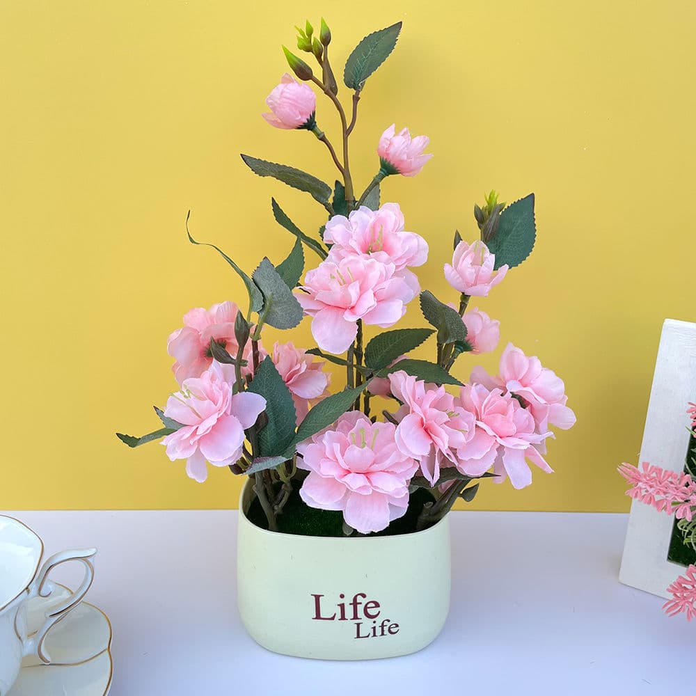 Taluo Camellia Artificial Flower Potted Plant High Appearance Silk Flower Decoration for Living Room Bedroom Home Decor