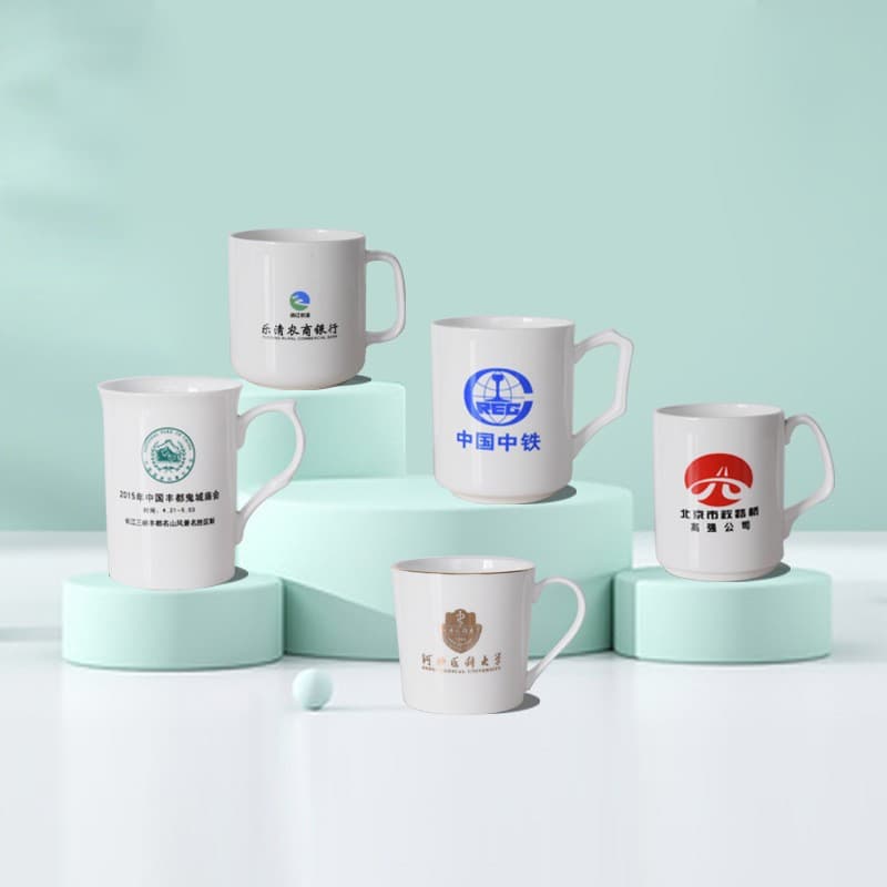 Ceramic white cup with logo mark water cup coffee milk cup advertising gift cup bone china cup modern simple