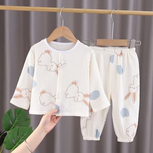 Baby Spring Summer Double-Layer Cotton Gauze Pajama Set, Kids Boys Girls Toddler Thin Pure Cotton Sleepwear