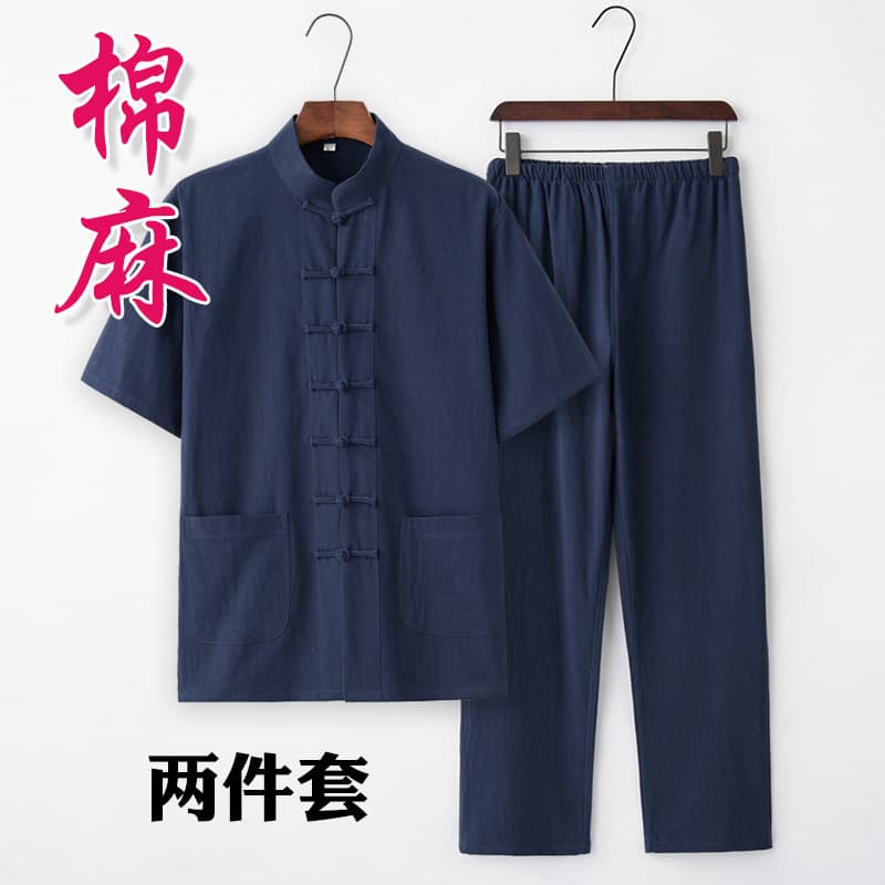 Tu'er summer cotton and linen Tang suit men's short-sleeved suit linen Chinese style men's clothing middle-aged and elderly thin Chinese-style Hanfu home