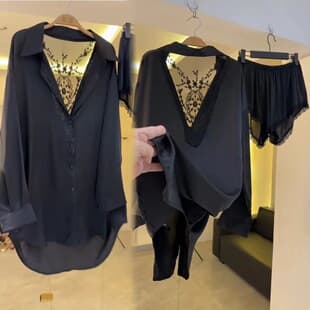 Summer Sexy Backless Lace Blouse Pajamas Women New Hollow Out Plus Size Loose Homewear Wear Out