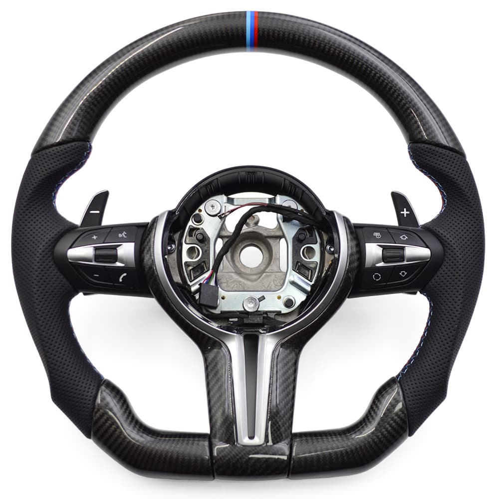 For BMW M-Sport E60 Carbon Fiber Tricolor Stitching Center Marker Carbon Fiber Upper Cover Steering Wheel